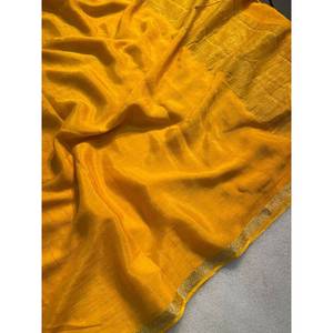 DISEÑADOR CHINON CHIFFON SAREE con BLUSA DESCOSTADA AMARILLO - Product Image 2