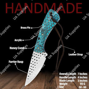 Cuchillo de caza y camping de hoja fija de 7 pulgadas, hecho a mano, con mango ergonómico de panal de abeja de aspecto moderno, OEM/ODM - Product Image 6