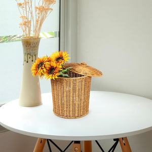 Cesta de Almacenamiento Tejida de Ratán Hecha a Mano de Alta Calidad con Tapa, Cesto de Ropa Redondo para Uso Doméstico - Product Image 2