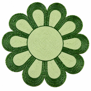 Green Flower <b>Glass</b> Beaded Placemat Petal Shaped <b>Table</b> <b>Mat</b> Two Tone Handcrafted Dining Decor Home Wedding Party | Elegant Design - Product Image 3