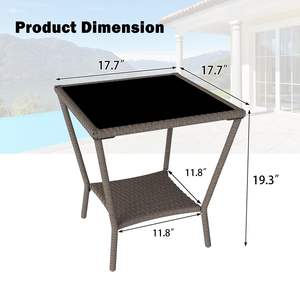 Table d'appoint compacte en rotin et métal durable avec étagère de rangement, table d'appoint carrée en PPL pour patio extérieur avec plateau en verre - Product Image 4