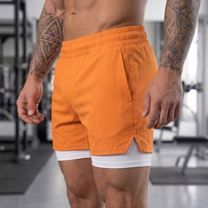 Double <b>layer</b> Men Short Gym Wear 2 In 1 Inner Shorts Elastic Waist Men's Double <b>Layer</b> Running Shorts - Product Image 3