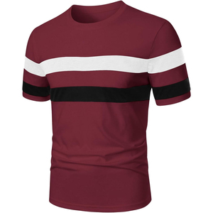 Camiseta de Hombre a Rayas de Alta Calidad, 100% Algodón, Cuello Redondo, Panel en Contraste, Manga Corta, Ropa Casual, Venta al Por Mayor Directa de Fábrica - Product Image 3