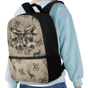 <b>Large</b> Capacity Sports Waterproof Backpack with Deer Print <b>Bow</b> Design 14 Inch Laptop Compartment Polyester Travel Backpack - Product Image 2