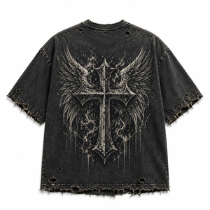 เสื้อยืดคอกว้างแขนสั้นทรงปกติสีดำสำหรับผู้ชาย ผ้าฝ้าย 100% ป้องกันการหดตัว แห้งเร็ว ระบายอากาศได้ดี สไตล์สตรีทแวร์ TRACK - Product Image 1