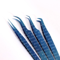 Pinzas para Extensión de Pestañas con Agarre de Diamante, Color Azul Plasma, Mango Antideslizante, Material de Acero Inoxidable, Punta Puntiaguda