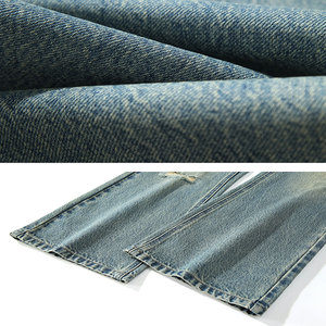 Jeans en denim premium pour hommes, design personnalisé, coton extensible, streetwear, jeans en denim délavé tendance, coupe droite ample, automne - Product Image 4