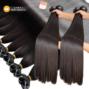 Super doble dibujado hueso recto vietnamita Remy extensiones de cabello humano paquetes de trama cruda en Color negro Natural - Product Image 1