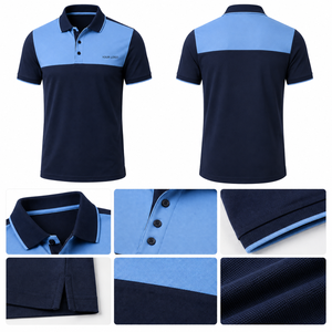 Polo pour homme à blocs de couleur, manches courtes, logo brodé sur le devant, tissu tricoté respirant, style décontracté - Product Image 6