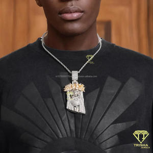 Pendentif Hip Hop personnalisé en forme de tête de Jésus avec design couronne en argent sterling 925 et diamants Moissanite - Product Image 5