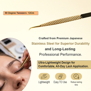 Ensemble de 3 pinces à épiler en titane doré de qualité supérieure, pinces de précision à poignée diamantée, fournitures pour extensions de cils en gros - Product Image 2