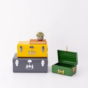 Multicolor <b>Metal</b> <b>Storage</b> Box Set Rectangular Hinged Closure Classic Design Stacking For Sundries Three Color Options <b>Trunks</b> - Product Image 5