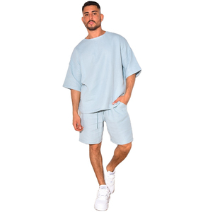 Men <b>2</b>-<b>Piece</b> Solid Casual Twin <b>Set</b> Custom Made <b>White</b> & Black Breathable Summer Short Sleeve T-Shirt & Shorts <b>Set</b> - Product Image 1