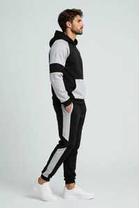 ONETEN APPARELS Ensemble de survêtement à capuche noir et gris grande taille pour homme, pantalon de jogging décontracté à cordon de serrage, tenue d'automne - Product Image 3