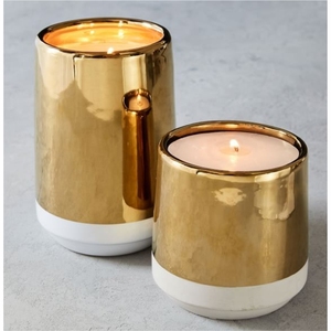 Luxury Gold Electroplated Aluminum <b>Candle</b> Jar Wholesale Two-tone White Aluminum Scented <b>Candle</b> Container with Lid for Home Decor - Product Image 1