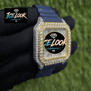 ICE LOOK JEWELERY นาฬิกาข้อมือกลไกอัตโนมัติทรงสี่เหลี่ยม ขอบเพชร หน้าปัดคริสตัลแซฟไฟร์ สแตนเลสสตีล มอยส์ซาไนต์ สีน้ำเงิน - Product Image 2