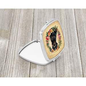 Black Russian Terrier <b>Flowers</b> Compact Travel Makeup <b>Mirror</b> Folding Handheld Design Gift for Women and Girls - Product Image 2