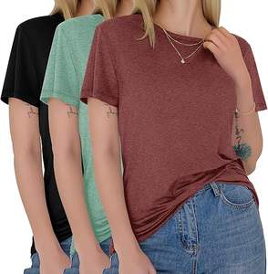 T-shirt basique à manches courtes pour femme, col rond, décontracté, pour le printemps et l'été, à porter au quotidien - Vente en gros - Product Image 4