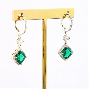 <b>Moissanite</b> Green Emerald Asscher Cut Halo Drop <b>Earrings</b> 10K 14K 18K Gold 925 935 Silver Rhodium Plated Engagement Wedding Fine - Product Image 2