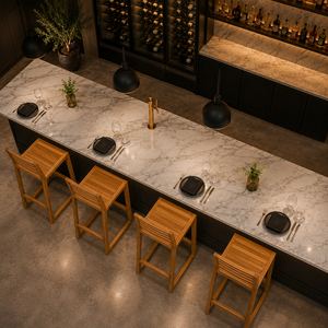 Tabouret de bar Linea moderne et minimaliste en teck massif de qualité supérieure, hauteur comptoir, durable et robuste, pour îlot de cuisine - Product Image 5