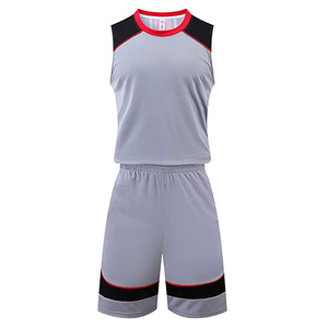 Ensemble short et maillot de basket personnalisé par sublimation, bleu marine, blanc, rouge, sans manches, anti-transpiration, unisexe adulte, tenue de sport - Product Image 3