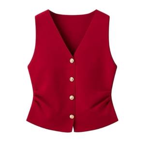 Nouvelle Arrivée Gilet Femme Col Rond Hiver Chaud Coupe Slim Coupe Veste Sans Manches Coupe-Vent Respirant avec Poches à Rabat - Product Image 1