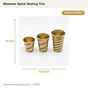 Bougeoir en laiton fait main de 12 cm, bronze brossé écologique, spirale Bhanwar, trio imbriqué pour la décoration intérieure, les hôtels et les mariages - Product Image 6