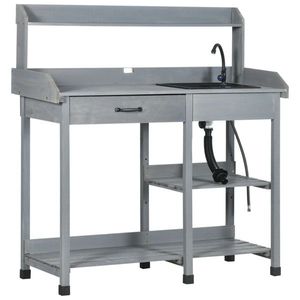 Tavolo da Giardino Grigio con Lavello Rimovibile e Rubinetto per Hotel, Centri Commerciali, Parchi, Patii - Materiali Durevoli in Acciaio, Rattan e Legno - Product Image 2