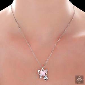 Juego de collar de cristal de mariposa Rosa ópalo PRAO con pendientes, joyería fina antideslustre - Product Image 5