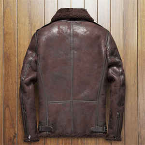 <b>Men</b> Brown Genuine Leather <b>Sherpa</b> Lined Moto Jacket Zipper Closure Winter Outerwear Regular Fit - Product Image 2