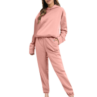 Ensemble de survêtement à capuche 2-en-1 pour femme, 100 % coton respirant, épais, imprimé uni, taille élastique, longueur intégrale, hiver