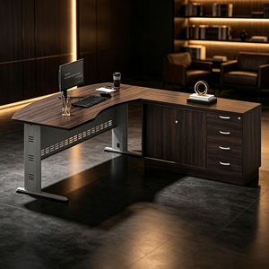 Bureau de direction moderne en L avec plateau en bois, bureau informatique autoportant de 1,80 m pour manager, en mélaminé, usage commercial AY Office - Product Image 2