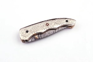 Handmade Forged Sharp Hunting <b>Camping</b> Folding Knife Engraving Stainless Damascus Steel Blade Aluminum Handle OEM Customizable - Product Image 4
