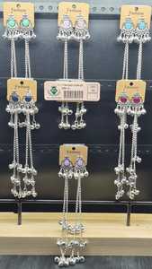 Indian Oxidized <b>Silver</b> Jhumka <b>Earrings</b> Long <b>Chain</b> Hair Extension Ghungroo Bell Bead Jewelry Wholesale Set - Product Image 4