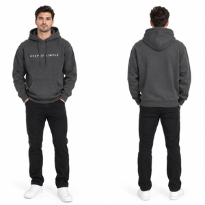 Sweat à capuche gris foncé pour homme, imprimé Keep It Simple, en polaire, coupe classique, style minimaliste, avec poche avant. - Product Image 4