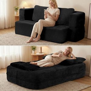 Divano Letto Convertibile Scott in Tessuto, Misura Queen, Modulare con Braccioli Alti e Dritti, Coperta Inclusa per Soggiorno e Camera da Letto - Product Image 1
