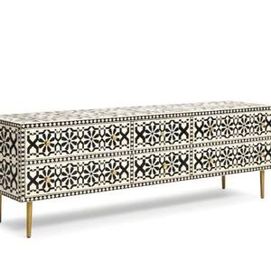 Console moderne artisanale en os incrusté, écologique, avec motif géométrique méditerranéen, meuble de rangement d'entrée - Product Image 1