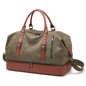 Sac de voyage fourre-tout vintage en toile grande capacité avec fermeture éclair en cuir, style mode, vente chaude en gros - Product Image 1