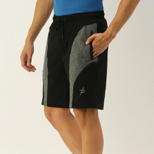 Shorts Bermuda Homme Noir et Gris à Blocs de Couleurs avec Cordon de Serrage à la Taille, Poches, Séchage Rapide, Style Sportif, Taille Mi-Haute - Product Image 1