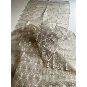 Sari Jamdani traditionnel en coton du Bangladesh pour femme, coupe classique, infroissable, anti-humidité, séchage rapide, protection solaire, idéal pour les fêtes - Product Image 4