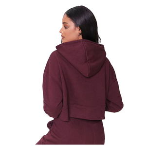 Women's Maroon Hooded <b>Cropped</b> Sweatshirt Full Sleeve Knitted Breathable Letter Print Casual Autumn Wear - Product Image 3