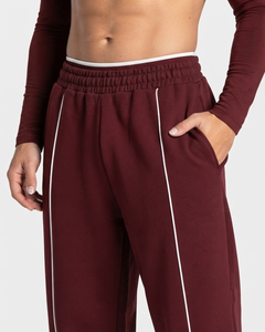 OEM Custom Men's Burgundy <b>Oversized</b> Contrastline Tracksuit Set Premium Quality Cotton Fleece Hoodie & Wide Leg <b>Sweatpants</b> - Product Image 4