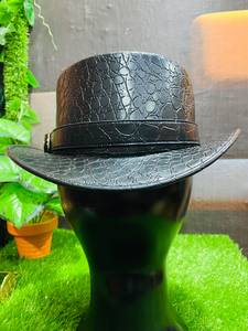 Sombrero Vaquero de Cuero Negro con Grabado de Cocodrilo, Estilo Fedora Occidental para Adultos - Product Image 6