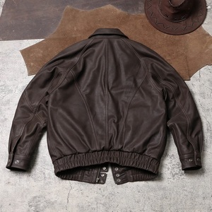 Men's vintage bomber Full grain brushed cowhide Classic moto <b>racer</b> Tailor made leather Retro <b>jacket</b> - Product Image 3
