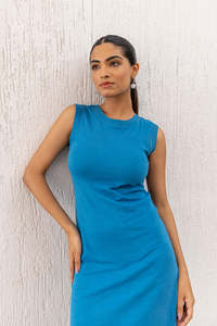 Top de Punto sin Mangas con Cuello Redondo, Ajustado, Color Azul Sólido, Informal, para Todas las Temporadas, Transpirable, de Algodón y Elastano, Cómodo para Mujer - Product Image 2