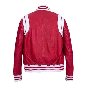 Veste universitaire en PU rouge pour homme, style preppy, col rabattu, manches régulières, couleur unie, fermeture à boutons, vêtement d'automne - Product Image 2