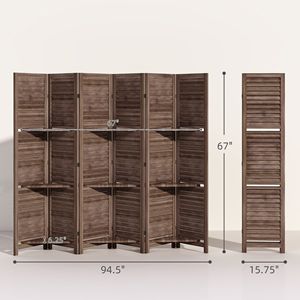 67\" Tall Wood Privacy <b>Screen</b> Divider 3 Shelves 6 Panel Traditional Freestanding Divider for Dining Walnut <b>Folding</b> Storage for - Product Image 3