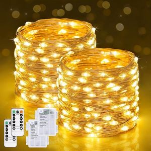 Paquete de 2 cadenas de luces LED de 400 luces de 40 metros a pilas con control remoto, luces de hadas centelleantes para Navidad - Product Image 1