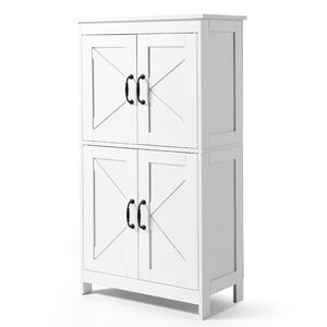 Mobiletto da Bagno Moderno a 4 Ripiani con 4 Ante, Organizzatore in Legno con Ripiani Regolabili, Arredamento Moderno per Bagno - Product Image 1