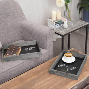 Ensemble de 2 plateaux en bois faits à la main de style vintage avec poignées en métal pour tableau noir, plateaux de service décoratifs lavables au lave-vaisselle - Product Image 4